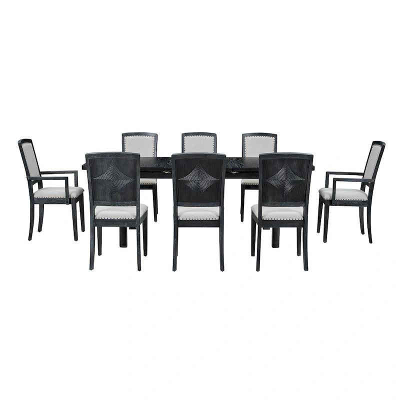 Set tavolo da pranzo allungabile per 8 persone nero+grigio / naturale+grigio