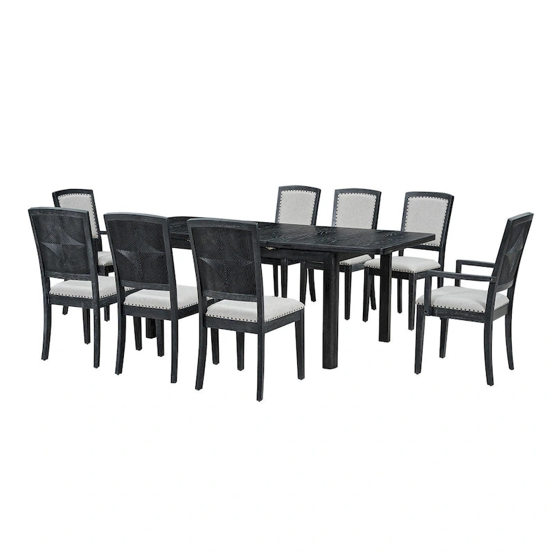 Set tavolo da pranzo allungabile per 8 persone nero+grigio / naturale+grigio