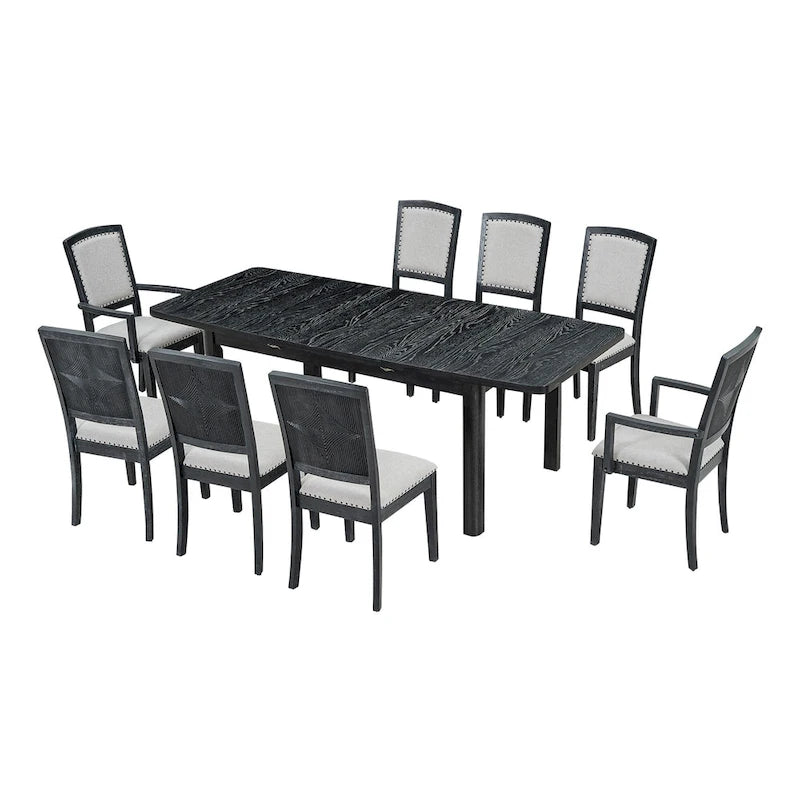 Set tavolo da pranzo allungabile per 8 persone nero+grigio / naturale+grigio