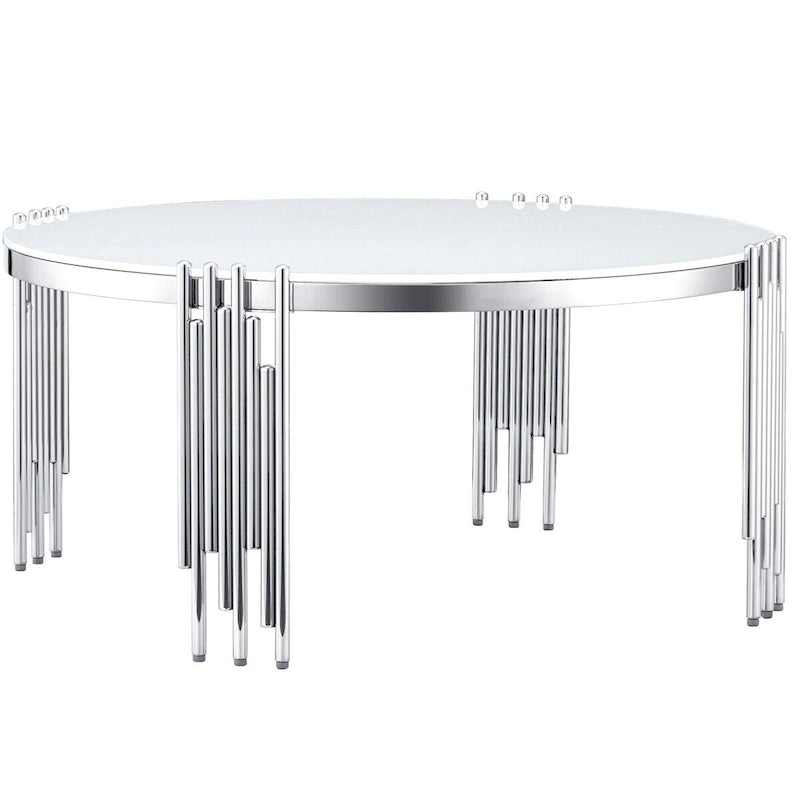 Tavolino da Caffè Rotondo in Vetro Temperato Bianco/Argento/Oro, a 3 Livelli Girevole a 360°, per 1 Persona