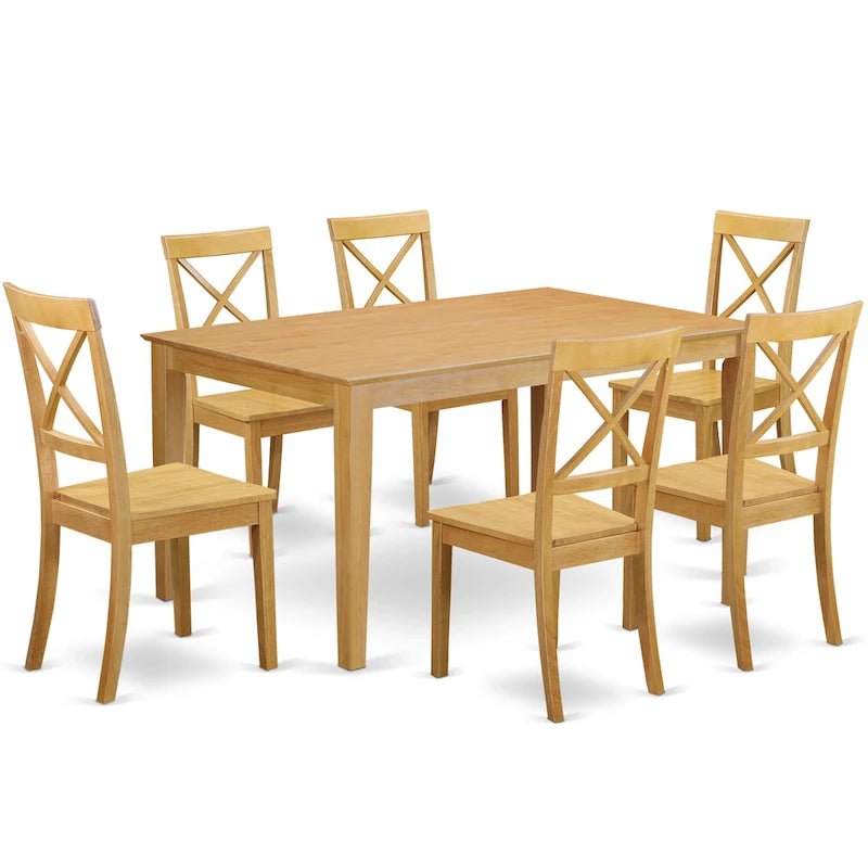 Set da pranzo in mogano da 7 pezzi, sedie con schienale a X, 6 posti