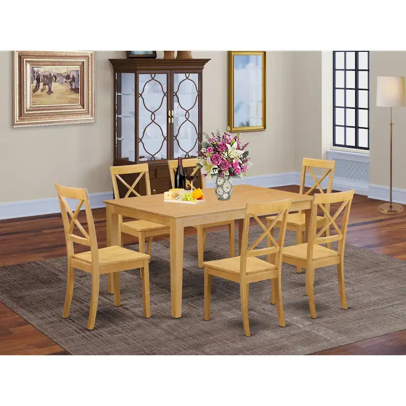 Set da pranzo in mogano da 7 pezzi, sedie con schienale a X, 6 posti
