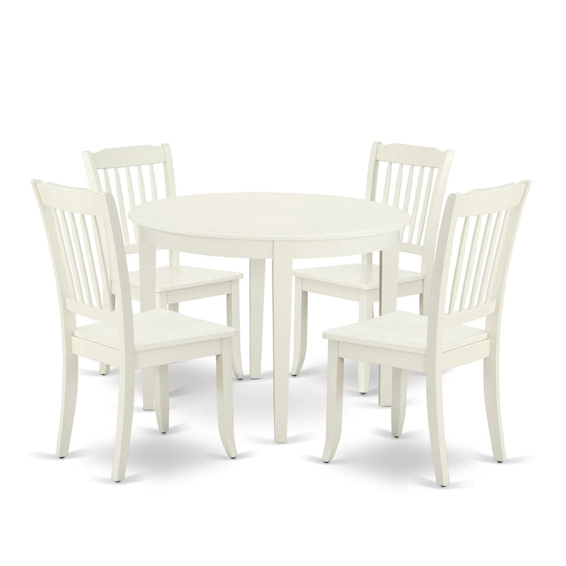 Set tavolo da pranzo rotondo, bianco lino, legno di gomma – 3 o 5 pezzi