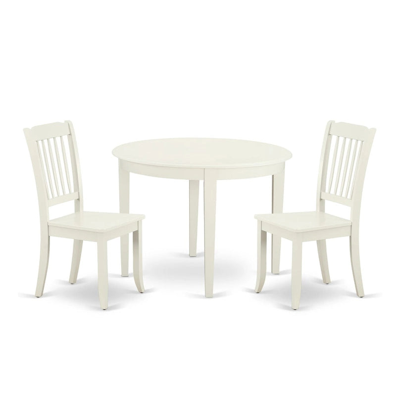 Set tavolo da pranzo rotondo, bianco lino, legno di gomma – 3 o 5 pezzi