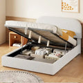 Letto con Piattaforma e Contenitore Idraulico in Pile Teddy Bianco/Grigio, Matrimoniale (1-2 Persone)