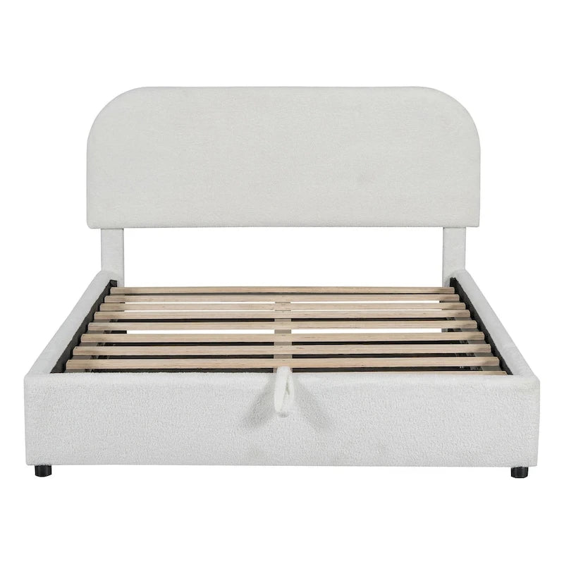 Letto con Piattaforma e Contenitore Idraulico in Pile Teddy Bianco/Grigio, Matrimoniale (1-2 Persone)