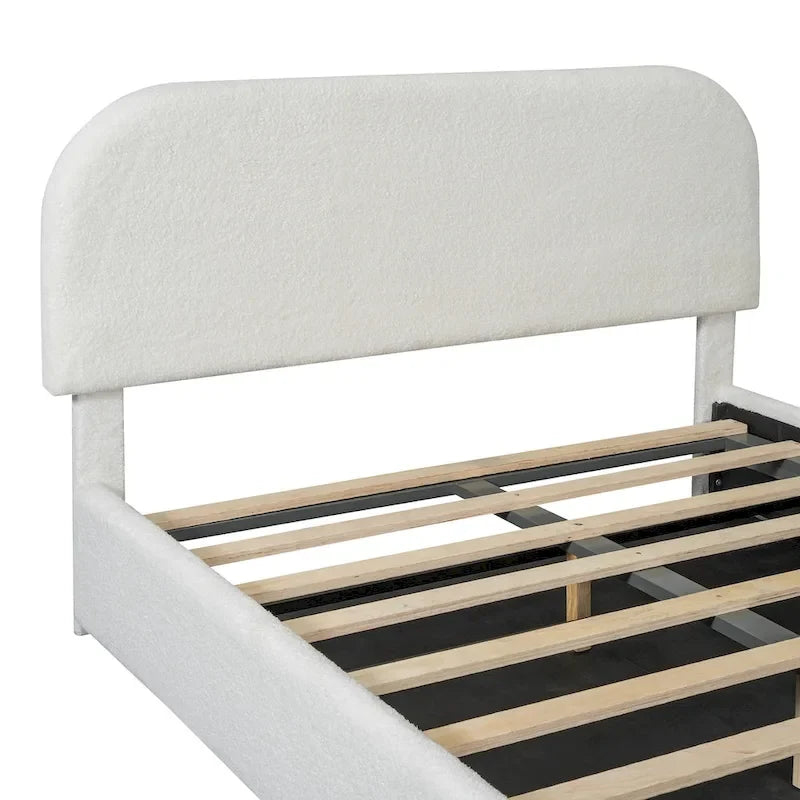 Letto con Piattaforma e Contenitore Idraulico in Pile Teddy Bianco/Grigio, Matrimoniale (1-2 Persone)