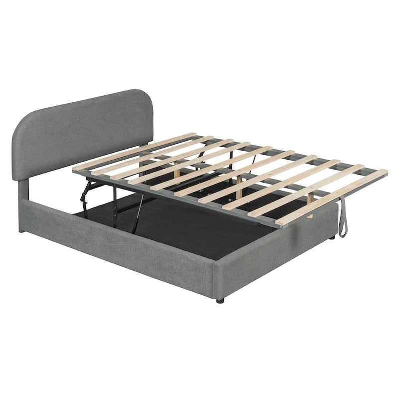 Letto con Piattaforma e Contenitore Idraulico in Pile Teddy Bianco/Grigio, Matrimoniale (1-2 Persone)