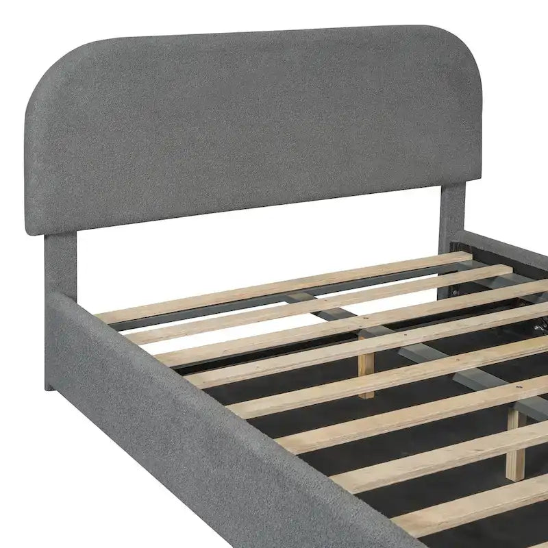 Letto con Piattaforma e Contenitore Idraulico in Pile Teddy Bianco/Grigio, Matrimoniale (1-2 Persone)