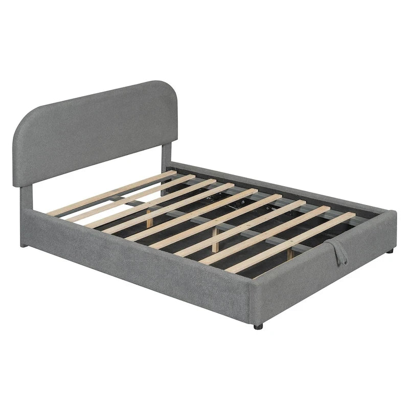 Letto con Piattaforma e Contenitore Idraulico in Pile Teddy Bianco/Grigio, Matrimoniale (1-2 Persone)