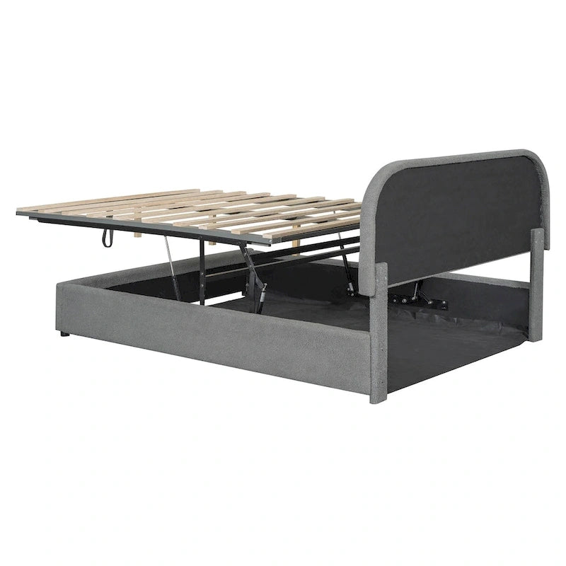 Letto con Piattaforma e Contenitore Idraulico in Pile Teddy Bianco/Grigio, Matrimoniale (1-2 Persone)