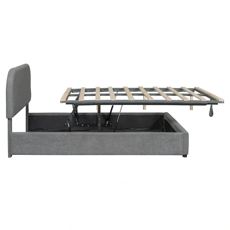 Letto con Piattaforma e Contenitore Idraulico in Pile Teddy Bianco/Grigio, Matrimoniale (1-2 Persone)