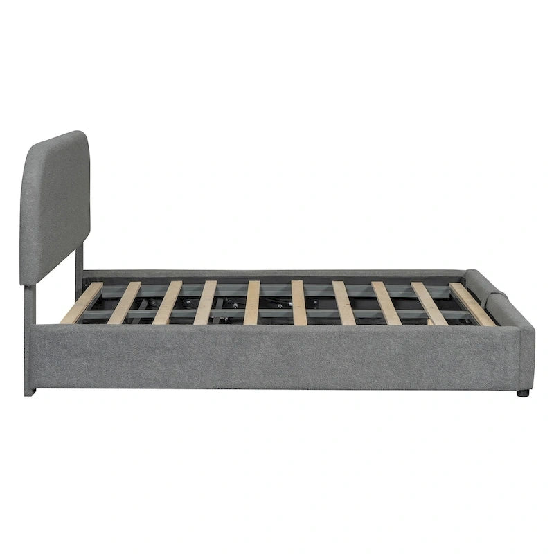 Letto con Piattaforma e Contenitore Idraulico in Pile Teddy Bianco/Grigio, Matrimoniale (1-2 Persone)