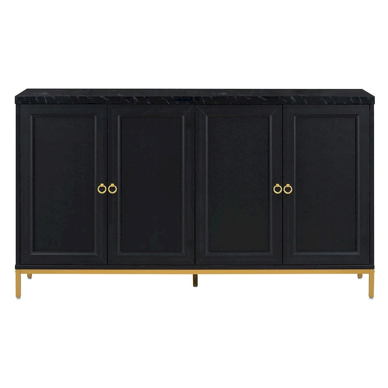 Credenza a 4 ante nera e grigia con piano effetto marmo, maniglie in metallo – Montaggio da 2 persone
