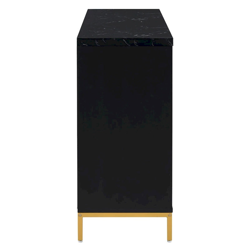 Credenza a 4 ante nera e grigia con piano effetto marmo, maniglie in metallo – Montaggio da 2 persone