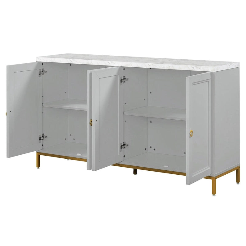 Credenza a 4 ante nera e grigia con piano effetto marmo, maniglie in metallo – Montaggio da 2 persone