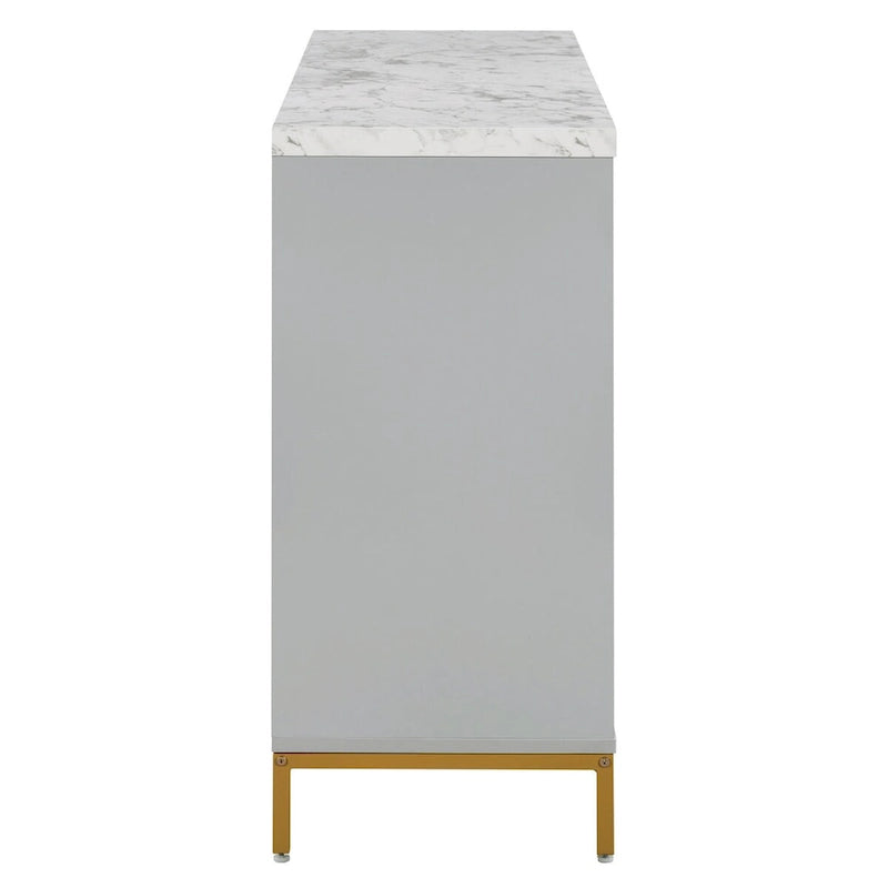 Credenza a 4 ante nera e grigia con piano effetto marmo, maniglie in metallo – Montaggio da 2 persone