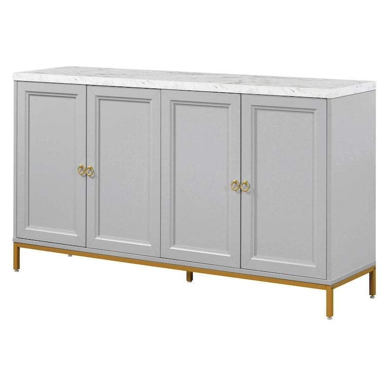 Credenza a 4 ante nera e grigia con piano effetto marmo, maniglie in metallo – Montaggio da 2 persone