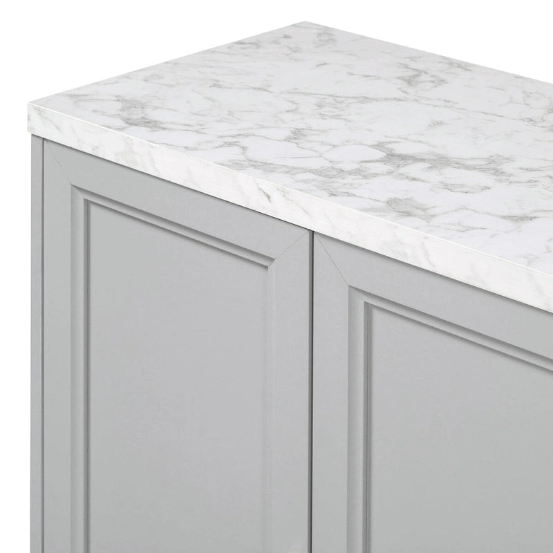 Credenza a 4 ante nera e grigia con piano effetto marmo, maniglie in metallo – Montaggio da 2 persone