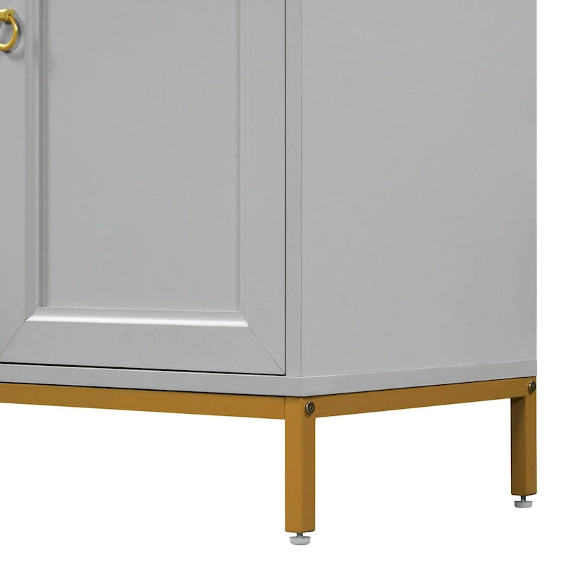 Credenza a 4 ante nera e grigia con piano effetto marmo, maniglie in metallo – Montaggio da 2 persone