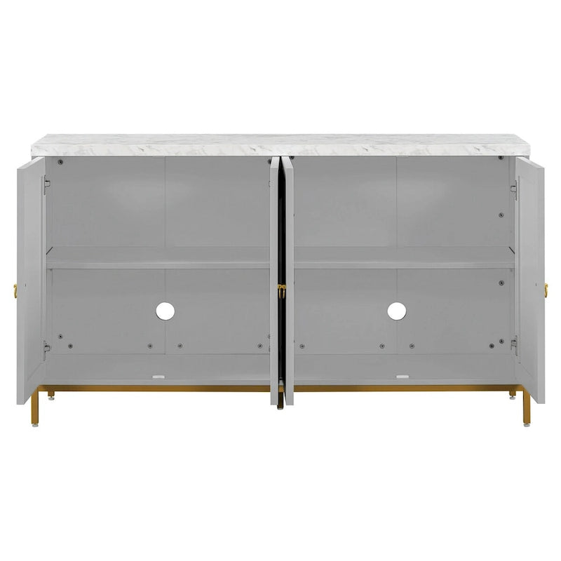 Credenza a 4 ante nera e grigia con piano effetto marmo, maniglie in metallo – Montaggio da 2 persone