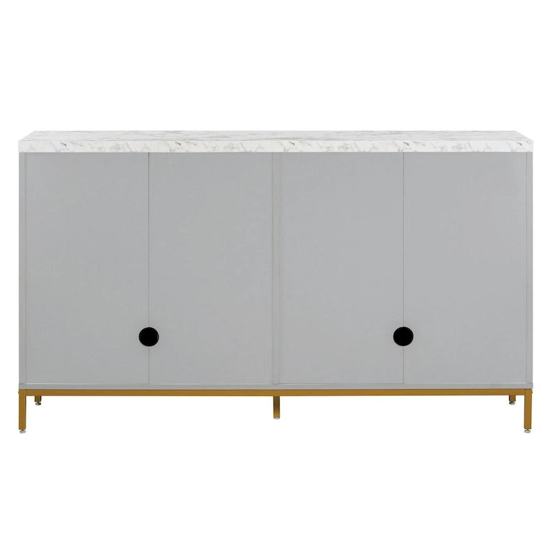 Credenza a 4 ante nera e grigia con piano effetto marmo, maniglie in metallo – Montaggio da 2 persone