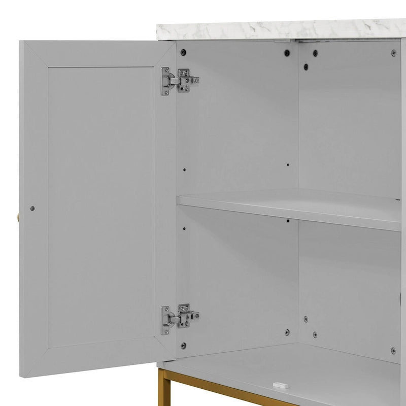 Credenza a 4 ante nera e grigia con piano effetto marmo, maniglie in metallo – Montaggio da 2 persone