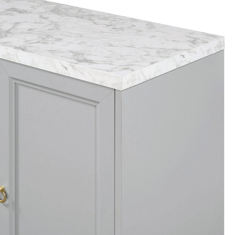 Credenza a 4 ante nera e grigia con piano effetto marmo, maniglie in metallo – Montaggio da 2 persone