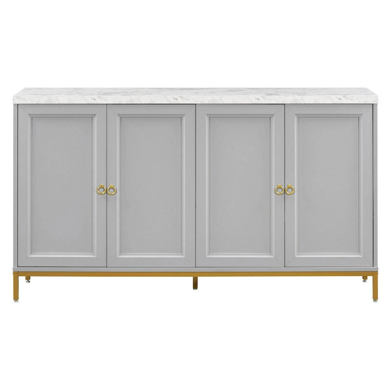 Credenza a 4 ante nera e grigia con piano effetto marmo, maniglie in metallo – Montaggio da 2 persone