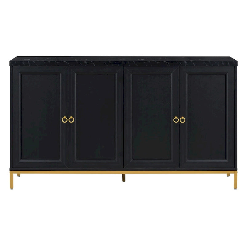 Credenza a 4 ante nera e grigia con piano effetto marmo, maniglie in metallo – Montaggio da 2 persone