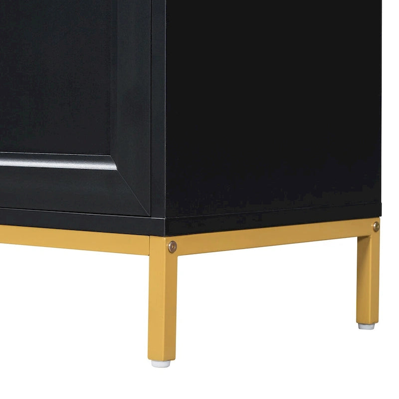 Credenza a 4 ante nera e grigia con piano effetto marmo, maniglie in metallo – Montaggio da 2 persone
