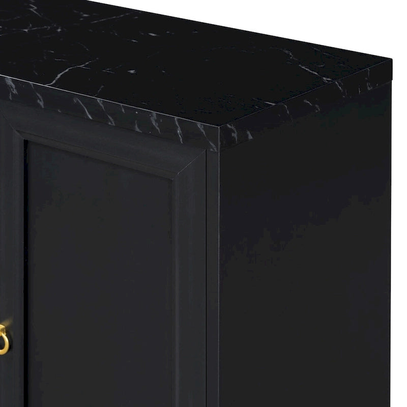 Credenza a 4 ante nera e grigia con piano effetto marmo, maniglie in metallo – Montaggio da 2 persone