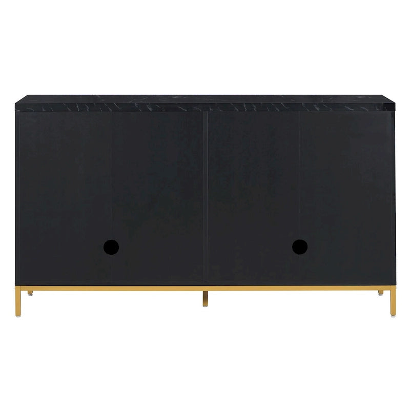 Credenza a 4 ante nera e grigia con piano effetto marmo, maniglie in metallo – Montaggio da 2 persone