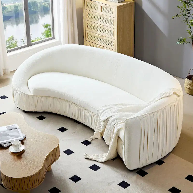 Divano in tessuto curvo beige/verde, 4 posti