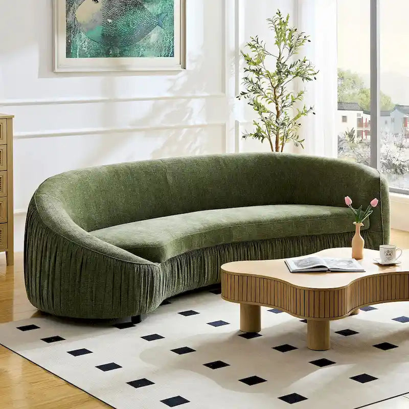 Divano in tessuto curvo beige/verde, 4 posti