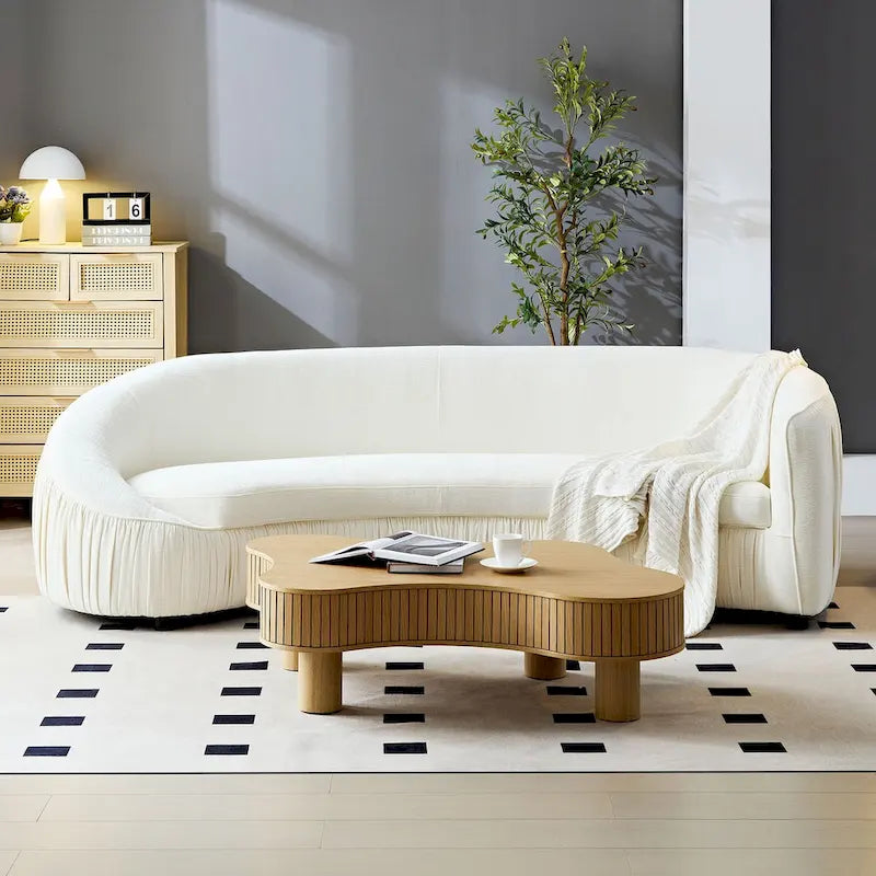 Divano in tessuto curvo beige/verde, 4 posti