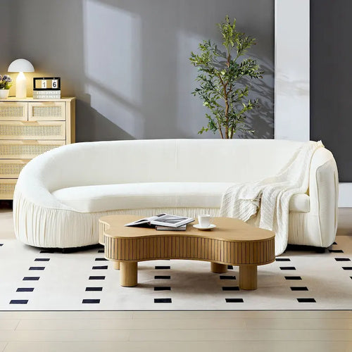 Divano in tessuto curvo beige/verde, 4 posti