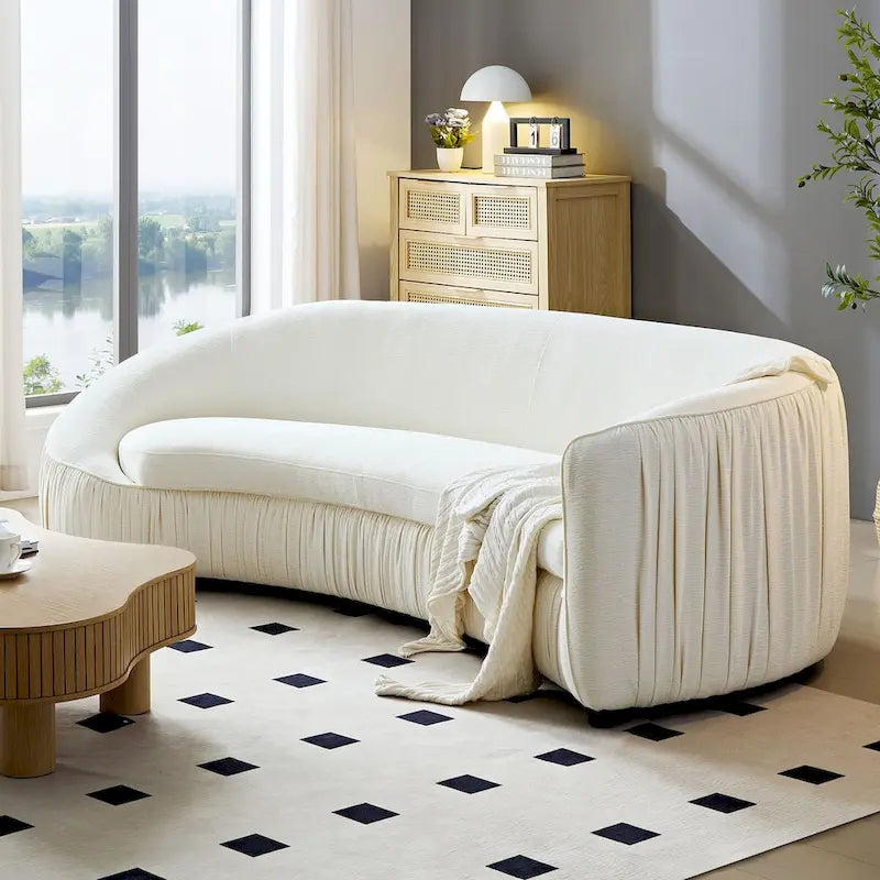 Divano in tessuto curvo beige/verde, 4 posti