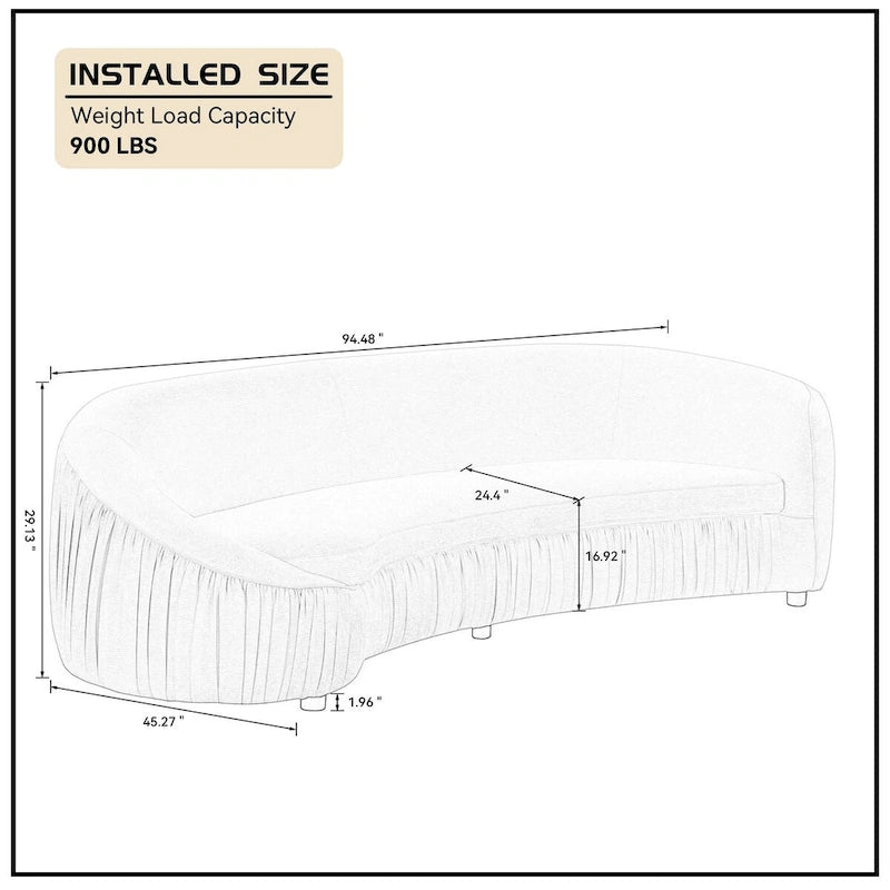 Divano in tessuto curvo beige/verde, 4 posti