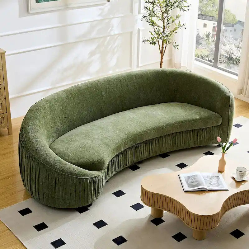 Divano in tessuto curvo beige/verde, 4 posti