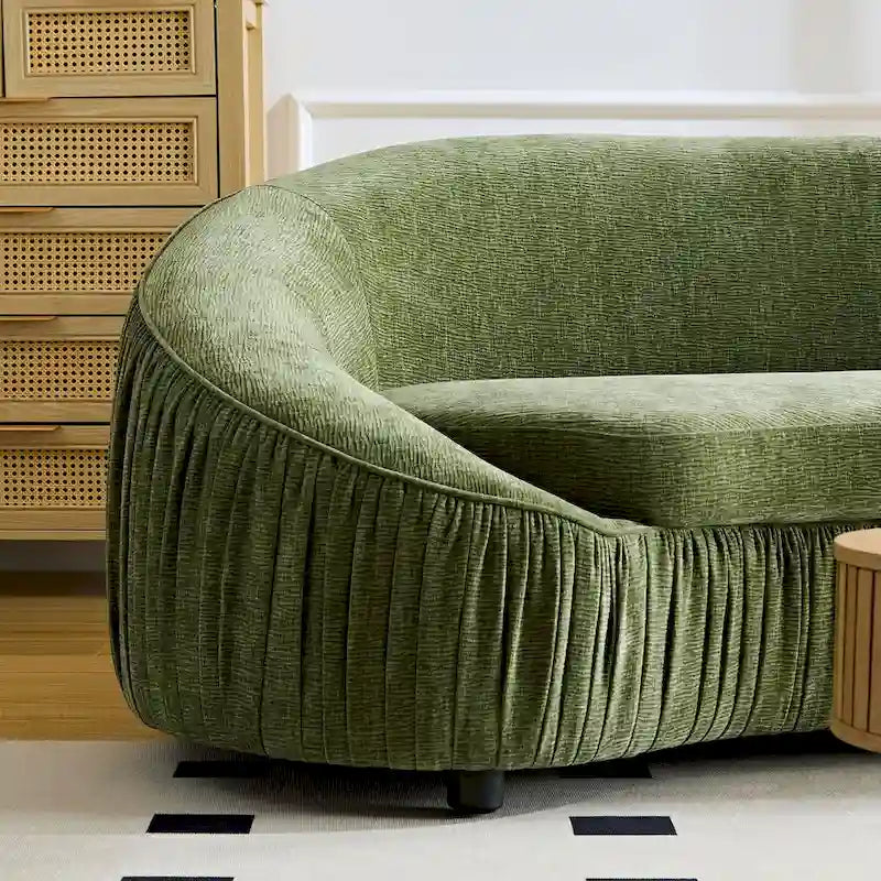 Divano in tessuto curvo beige/verde, 4 posti