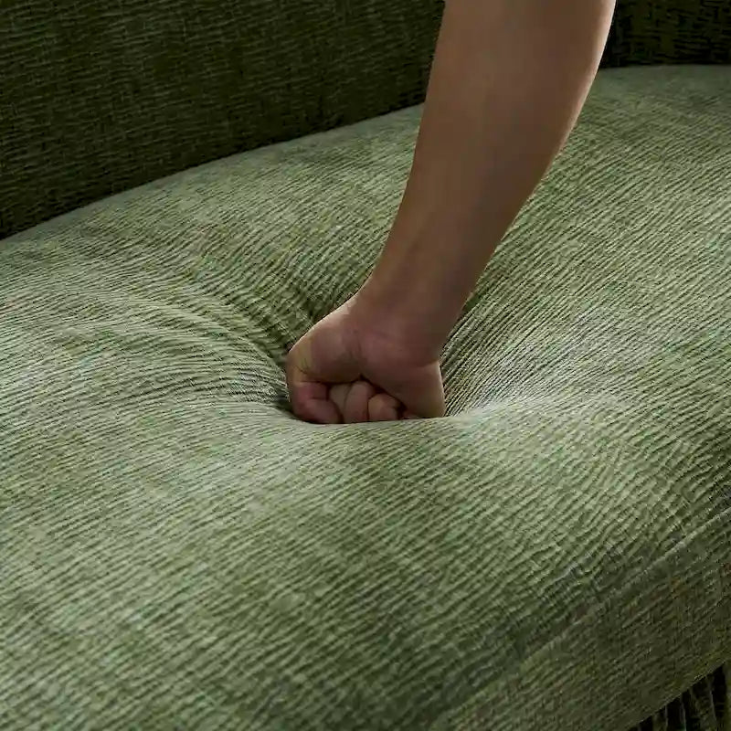 Divano in tessuto curvo beige/verde, 4 posti