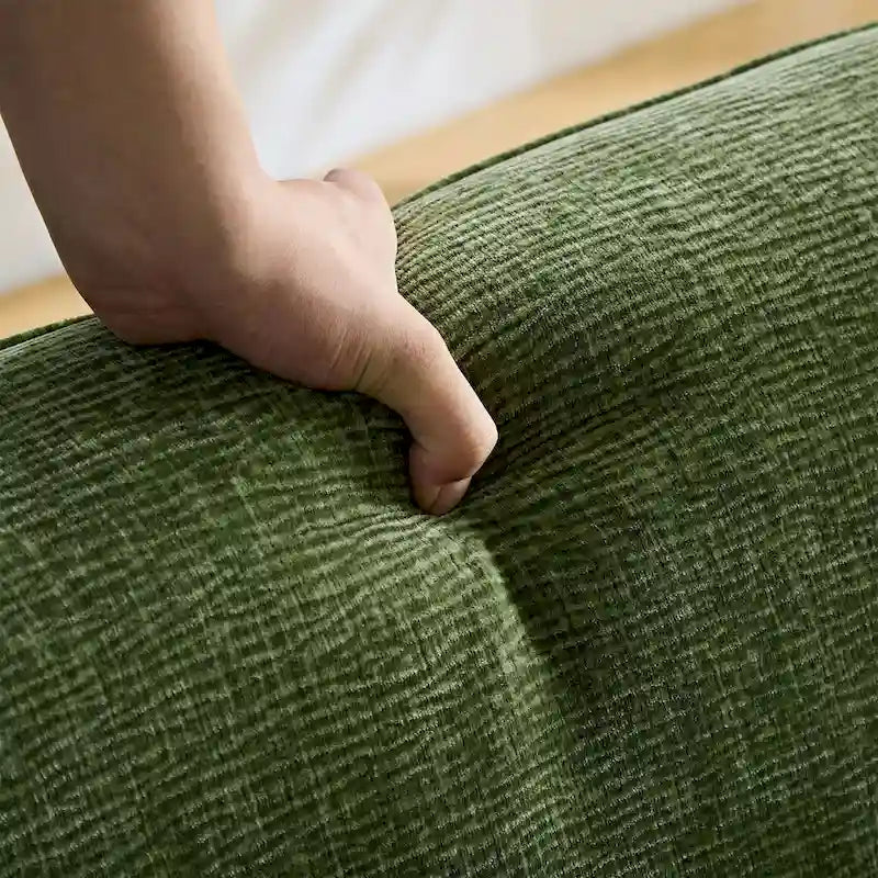 Divano in tessuto curvo beige/verde, 4 posti