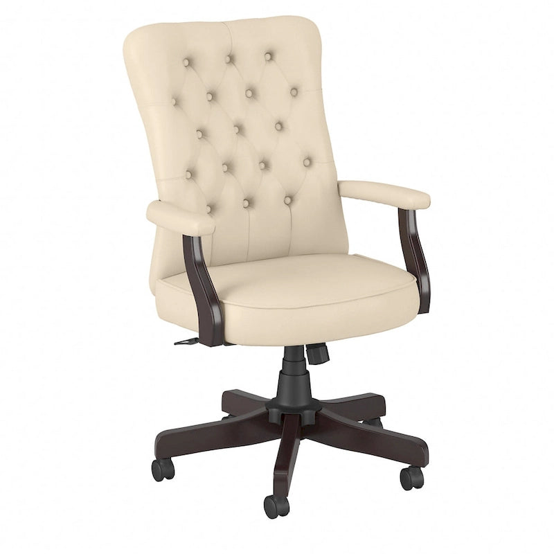 Sedia da ufficio con schienale alto e trapuntato, colore crema/bianco antico – Tessuto e pelle, 1 persona
