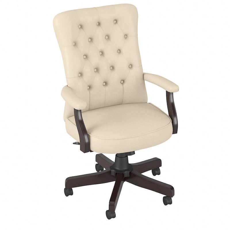 Sedia da ufficio con schienale alto e trapuntato, colore crema/bianco antico – Tessuto e pelle, 1 persona