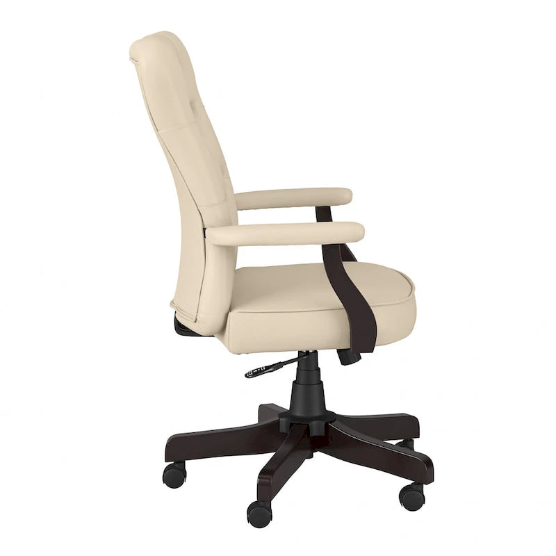 Sedia da ufficio con schienale alto e trapuntato, colore crema/bianco antico – Tessuto e pelle, 1 persona