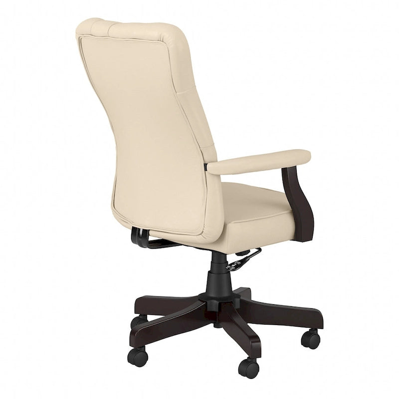 Sedia da ufficio con schienale alto e trapuntato, colore crema/bianco antico – Tessuto e pelle, 1 persona