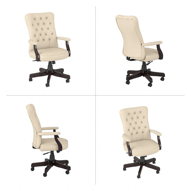 Sedia da ufficio con schienale alto e trapuntato, colore crema/bianco antico – Tessuto e pelle, 1 persona