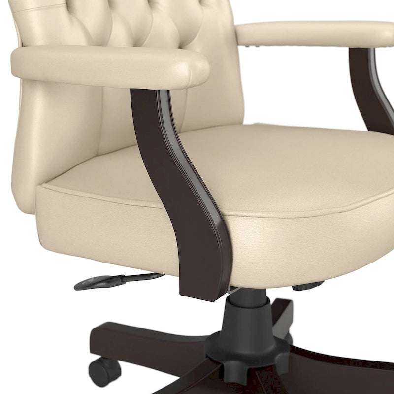 Sedia da ufficio con schienale alto e trapuntato, colore crema/bianco antico – Tessuto e pelle, 1 persona