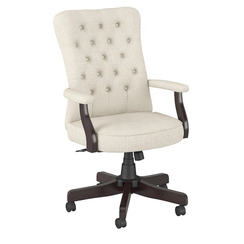 Sedia da ufficio con schienale alto e trapuntato, colore crema/bianco antico – Tessuto e pelle, 1 persona